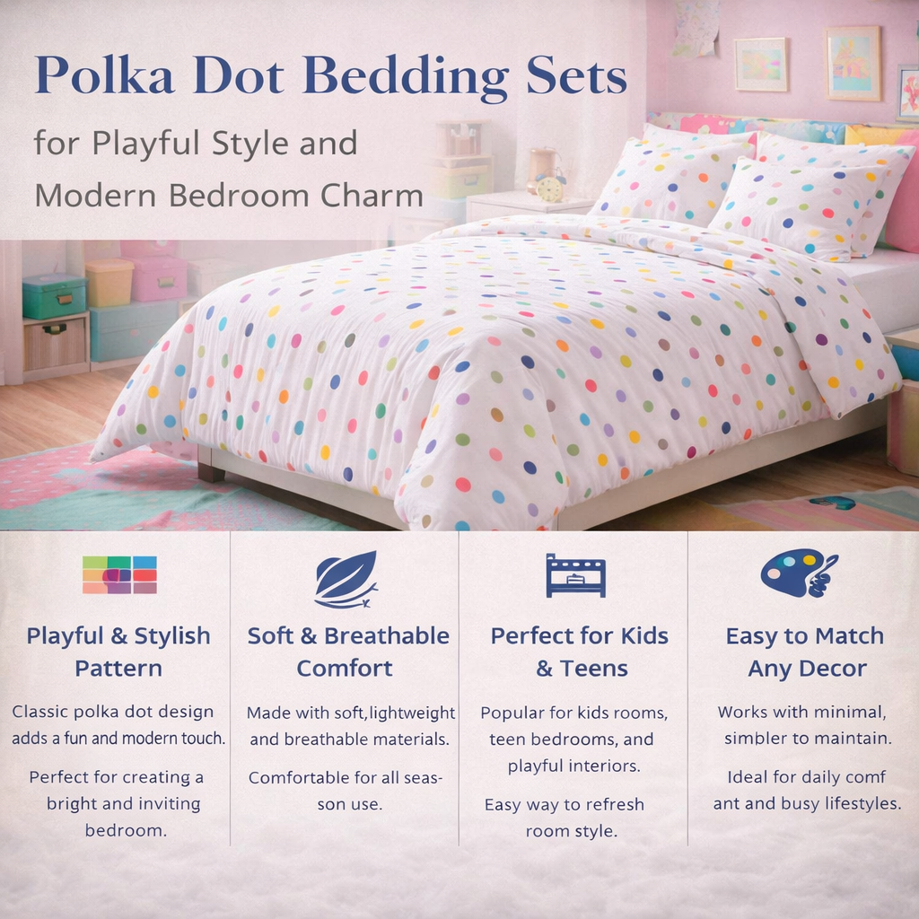 polka dot bedding set cute pattern comforter kids room colorful modern bedroom soft breathable bedding