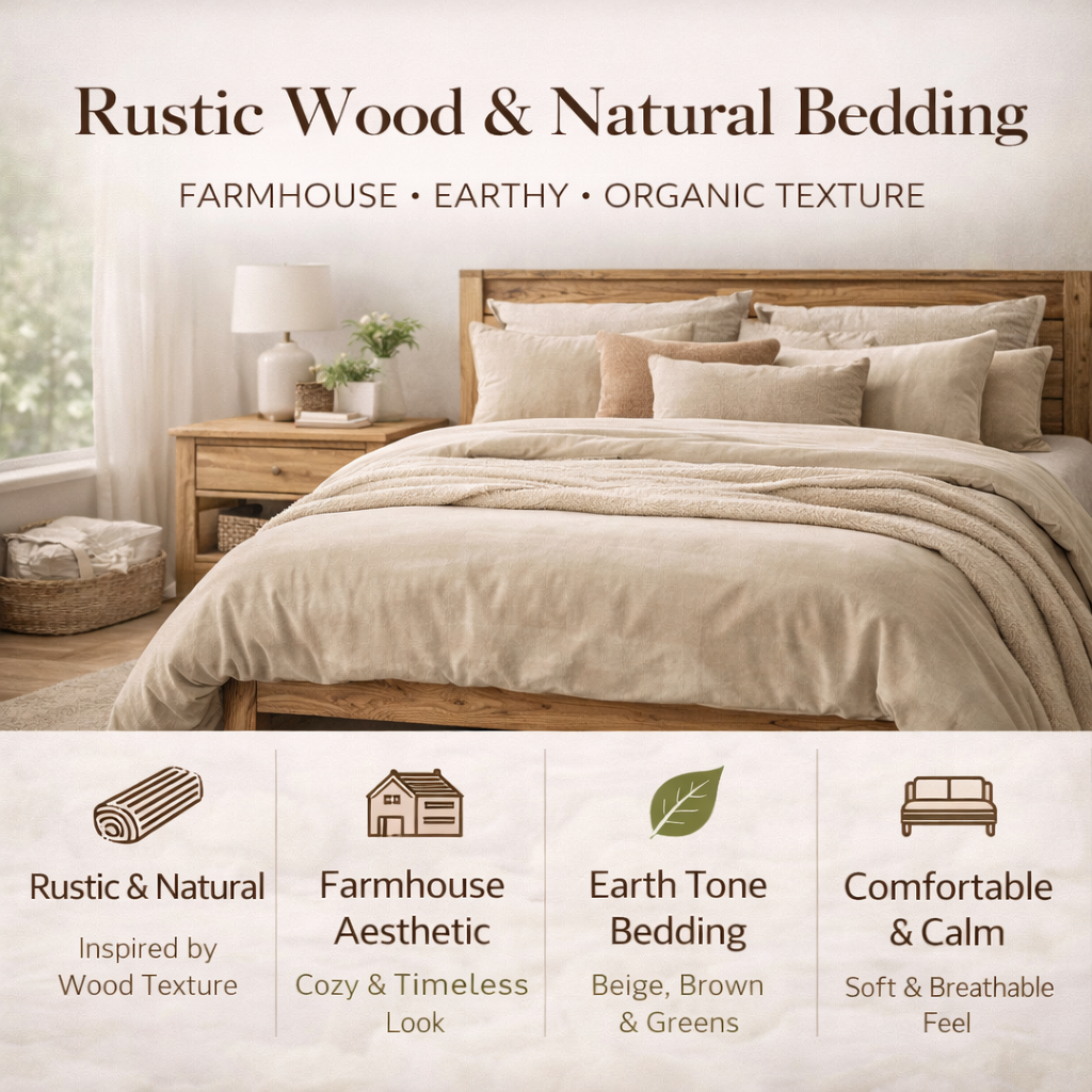 rustic wood bedding farmhouse natural bedroom earthy tones cozy modern bedroom