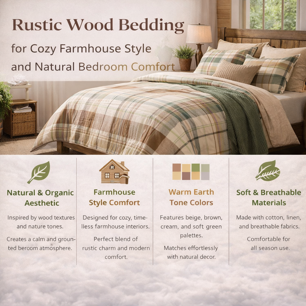 rustic wood bedding farmhouse bedroom natural earth tone bedding cozy warm bedroom breathable fabric