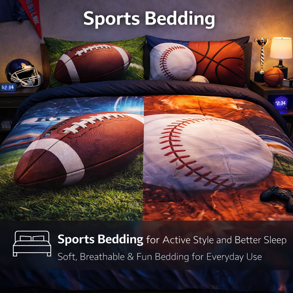 sports bedding football baseball basketball comforter set breathable kids bedding active bedroom design