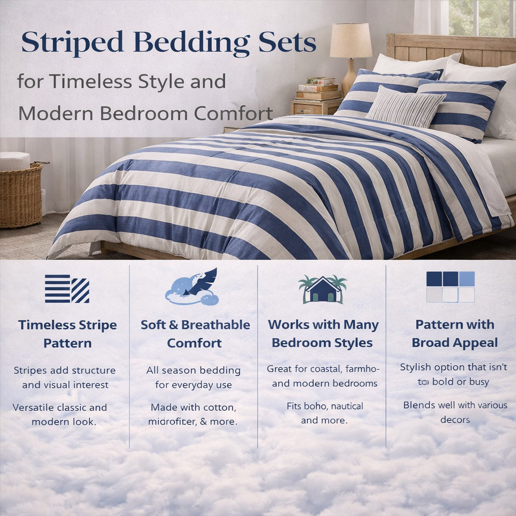 striped bedding set modern comforter breathable patterned bedding coastal farmhouse bedroom style