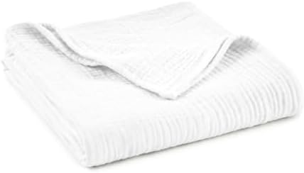 100% Cotton Organic Muslin Baby Swaddle Blanket GOTS & Fairtrade Certified Organic Cotton - Couch Living Room and Bedroom Decor - 4 Layer Super Soft and Cozy (White, Baby)