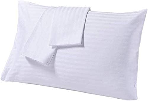 Comfort Beddings Queen Pillowcases Set of 4 – 100% Organic Cotton, 600 Thread Count Sateen, Soft & Comfy Pillow Covers with Envelope Closure, White Stripe, Queen Size 20 x 30 Inches