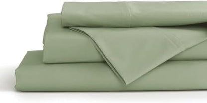 Linen Home 100% Cotton Percale Sheets Queen, 4 Pc Cooling Set - Sage