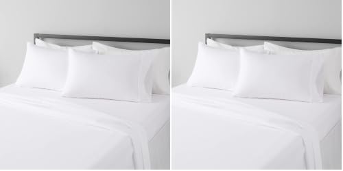 Amazon Basics Lightweight Super Soft, Wrinkle-Free, Breathable Microfiber 4-Piece Bed Sheet Set with 14-Inch Deep Pockets, Full, Bright White, Solid (Pack of 2)
