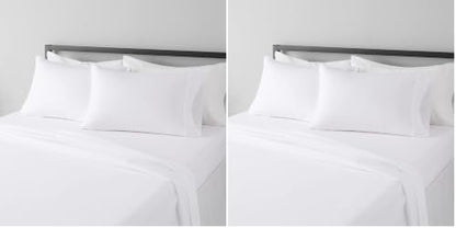 Amazon Basics Lightweight Super Soft, Wrinkle-Free, Breathable Microfiber 4-Piece Bed Sheet Set with 14-Inch Deep Pockets, Full, Bright White, Solid (Pack of 2)