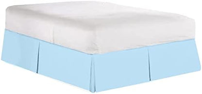 Mattress-Homes Luxury Box Pleated Bed Skirt Split Corners Platform Style Easy Fit Fade & Wrinkle Resistant with Tailored Drop 18 Inch (Queen, Light Blue)