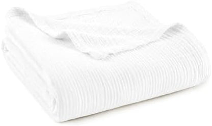 100% Cotton Organic Muslin Throw Blanket for Adults GOTS & Fairtrade Certified Organic Cotton - Couch Living Room and Bedroom Decor - 4 Layer Super Soft and Cozy (White, Queen)