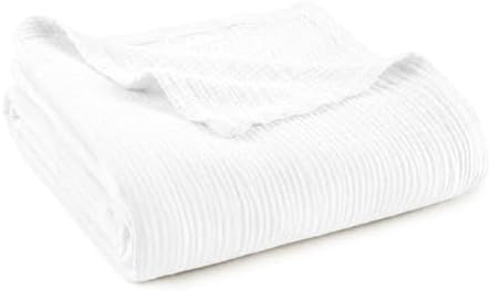 100% Cotton Organic Muslin Throw Blanket for Adults GOTS & Fairtrade Certified Organic Cotton - Couch Living Room and Bedroom Decor - 4 Layer Super Soft and Cozy (White, King)
