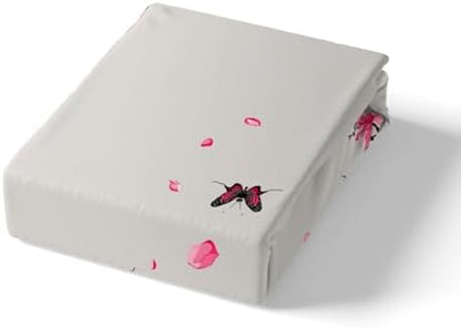 Feelyou Kids Cherry Blossoms Duvet Cover Toddler Butterfly Bedding Set Boys Girls Japanese Style Comforter Cover Set Sakura Flower Floral Botanical Spring Bedspread Cover（No Comforter