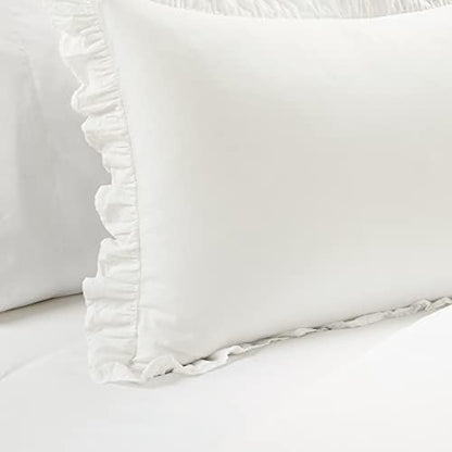 Lush Decor Reyna Ruffle Cotton Duvet Cover Set 2 Piece Set Twin XL, White - Cute Teen Bedding Set - White Duvet - Ruffled Bedding - Coquette Dorm Decor