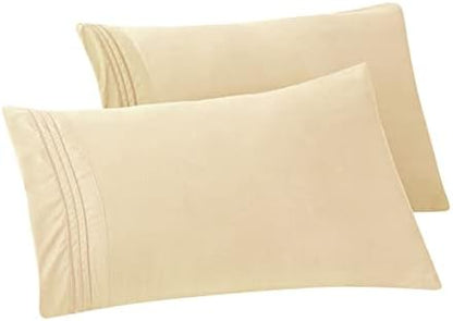 Elegant Comfort Solid Pillowcases 1500 Premium Hotel Quality Microfiber - Smooth Weave, Wrinkle and Stain Resistant, Easy Slip-On, 2-Piece Set, Standard/Queen Pillowcase, Cream