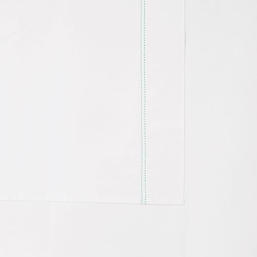 SCOUT 100% Cotton 200 Thread Count Percale Pick Stitch White/Seafoam 4-Piece Queen Sheet Set, Solid Themed, Adult Bedding, Oeko-TEX Certified