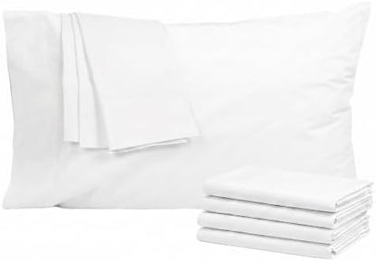 Pillow Cases 100% Cotton Percale Standard Queen Size Set of 4, White