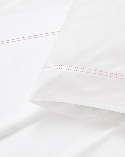 SCOUT 100% Cotton 200 Thread Count Percale Pick Stitch White/Pink Lemonade 3-Piece Twin XL Sheet Set, Solid Themed, Adult Bedding, Oeko-TEX Certified