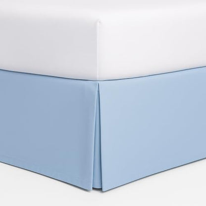 Mattress-Homes Luxury Box Pleated Bed Skirt Split Corners Platform Style Easy Fit Fade & Wrinkle Resistant with Tailored Drop 14 Inch (Queen, Light Blue)