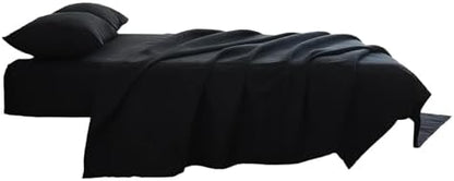 Kingnex Sofa Bed Sheets Queen for Sleeper Sofa Bed with 4-6 Deep Pocket Soft Double Brushed 1800 Microfiber 4 Piece Bedding Set (60"x74"x6") Black