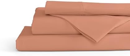 Linen Home 100% Cotton Percale Sheets Twin Size, Tera Clay, Deep Pocket, 3 Pieces Set- 1 Flat, 1 Fitted and 1 Pillowcase, Crisp Cool and Strong Long Staple Bed Linen