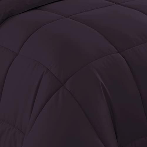 Sweet Home Collection 7 Piece Comforter Set Bag Solid Color All Season Soft Down Alternative Blanket & Luxurious Microfiber Bed Sheets, Purple, Queen