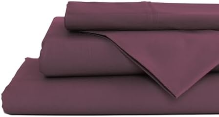Linen Home 100% Cotton Percale Cal King Sheets 4Pc Cooling, Damson Berry