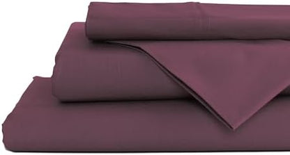 Linen Home 100% Cotton Percale Cal King Sheets 4Pc Cooling, Damson Berry