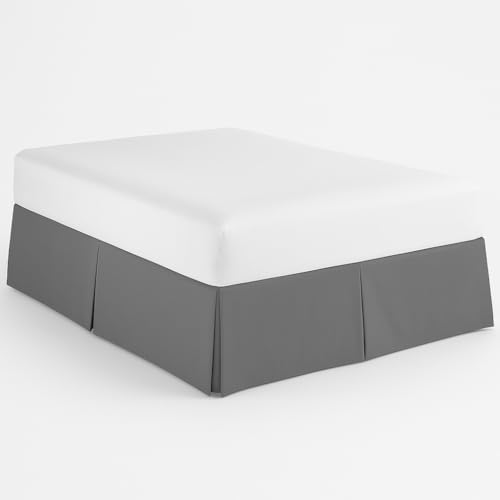 Mattress-Homes Luxury Box Pleated Bed Skirt Split Corners Platform Style Easy Fit Fade & Wrinkle Resistant with Tailored Drop 18 Inch (King, Dark Grey)