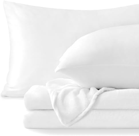 BEDELITE Flannel Sheets Queen Size, Bright White, 4 Pieces