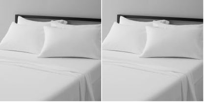 Amazon Basics Soft, Comfortable Queen Size Bed Sheets, Deluxe Microfiber, 4-Piece, Bright White Striped Temp (Pack of 2)