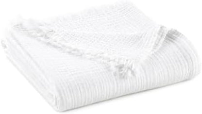 100% Cotton Organic Muslin Throw Blanket for Adults GOTS & Fairtrade Certified Organic Cotton - Couch Living Room and Bedroom Decor - 4 Layer Super Soft and Cozy (White, Throw)