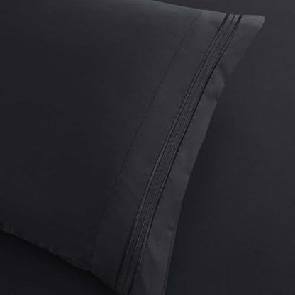 Clara Clark Full Sheets, 6 Piece Set - Hotel Luxury Bed Sheets, Super Soft Bedding Set, Full Size, Black