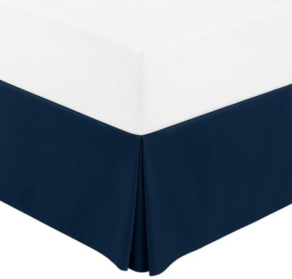 Mattress-Homes Luxury Box Pleated Bed Skirt Split Corners Platform Style Easy Fit Fade & Wrinkle Resistant with Tailored Drop 10 Inch (Twin, Navy Blue)