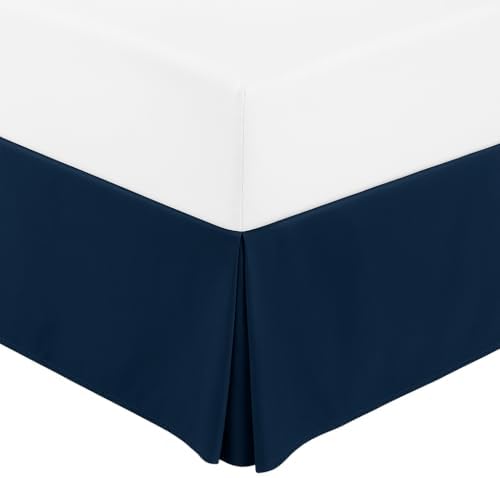 Mattress-Homes Luxury Box Pleated Bed Skirt Split Corners Platform Style Easy Fit Fade & Wrinkle Resistant with Tailored Drop 18 Inch (Full, Navy Blue)