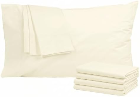 Pillow Cases 100% Cotton Percale Standard Queen Size Set of 4, Cream