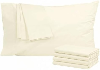 Pillow Cases 100% Cotton Percale Standard Queen Size Set of 4, Cream