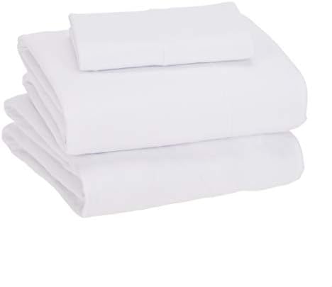 Amazon Basics Breathable, Stretchy 100% Cotton Jersey 3-Piece Bed Sheet Set, Includes Flat and Fitted Sheets, Pillowcase, Twin, White (Pack of 2)