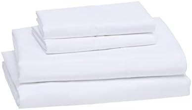 Amazon Basics Lightweight Super Soft Breathable Wrinkle-Resistant Microfiber 4-Piece Bed Sheet Set with 14-Inch Deep Pockets, Queen, Bright White, Solid (Pack of 2)