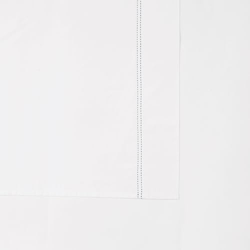 SCOUT 100% Cotton 200 Thread Count Percale Pick Stitch White/Navy 3-Piece Twin Sheet Set, Solid Themed, Adult Bedding, Oeko-TEX Certified