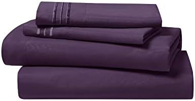 Clara Clark Bed Sheets, Premier 1800 Series 4 Piece Bed Sheet Set, Deep Pocket, Wrinkle, Fade, Stain Resistant, Luxury Soft Bedding Sheets & Pillowcases, Queen, Purple Eggplant