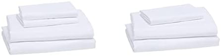 Amazon Basics Lightweight Super Soft Breathable Wrinkle-Resistant Microfiber 4-Piece Bed Sheet Set with 14-Inch Deep Pockets, Queen, Bright White, Solid (Pack of 2)