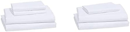 Amazon Basics Lightweight Super Soft Breathable Wrinkle-Resistant Microfiber 4-Piece Bed Sheet Set with 14-Inch Deep Pockets, Queen, Bright White, Solid (Pack of 2)