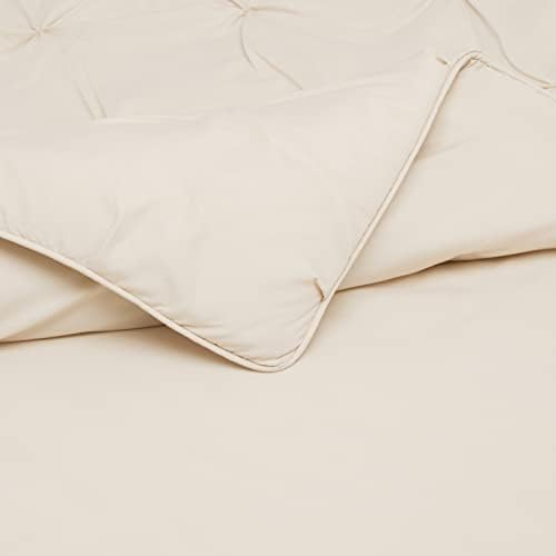 Amazon Basics All-Season Down-Alternative 3-Piece Comforter Bedding Set, Soft Lightweight Microfiber, Pinch Pleat Design, King, Beige