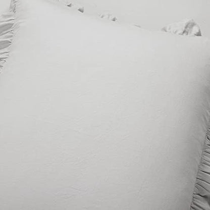 Lush Decor Reyna Ruffle Cotton Duvet Cover Set 3 Piece Set Full/ Queen, Light Gray - Queen Size Bedding Set - Gray Duvet Queen- Ruffled Bedding - Coquette Decor