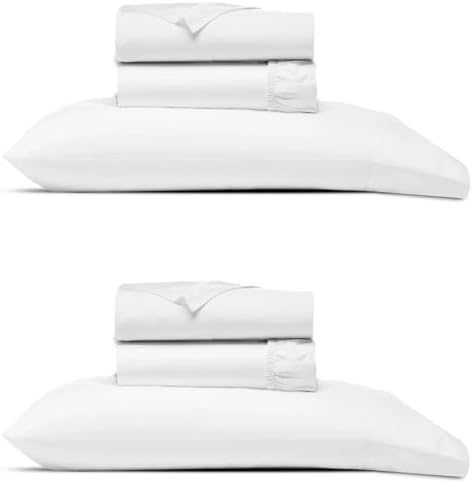 THREAD SPREAD Twin Size Bed Sheets Set, Luxury 1000 Series 100% Egyptian Cotton Sheets Twin Size (Pack of 2, White), Silky Soft, Cooling, Sateen Weave, 16" Deep Pocket Hotel Quality Sheet Set