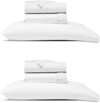 THREAD SPREAD Twin Size Bed Sheets Set, Luxury 1000 Series 100% Egyptian Cotton Sheets Twin Size (Pack of 2, White), Silky Soft, Cooling, Sateen Weave, 16" Deep Pocket Hotel Quality Sheet Set