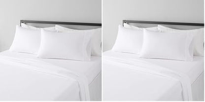 Amazon Basics Lightweight Super Soft Breathable Wrinkle-Resistant Microfiber 4-Piece Bed Sheet Set with 14-Inch Deep Pockets, Queen, Bright White, Solid (Pack of 2)