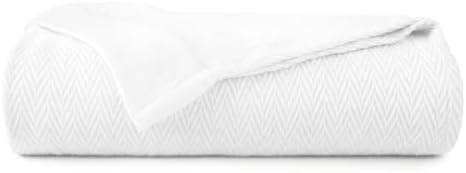 100% Organic Cotton Blanket - GOTS Certified 350GSM Organic Cotton Throw Blanket for Bed with Luxurious & Breathable Herringbone Weave - Great as Bedspread or Coverlet (White, King/Cal King)