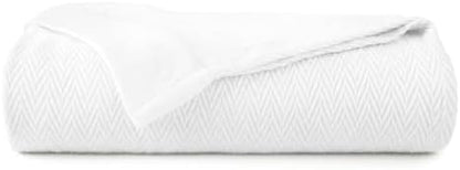 100% Organic Cotton Blanket - GOTS Certified 350GSM Organic Cotton Throw Blanket for Bed with Luxurious & Breathable Herringbone Weave - Great as Bedspread or Coverlet (White, King/Cal King)
