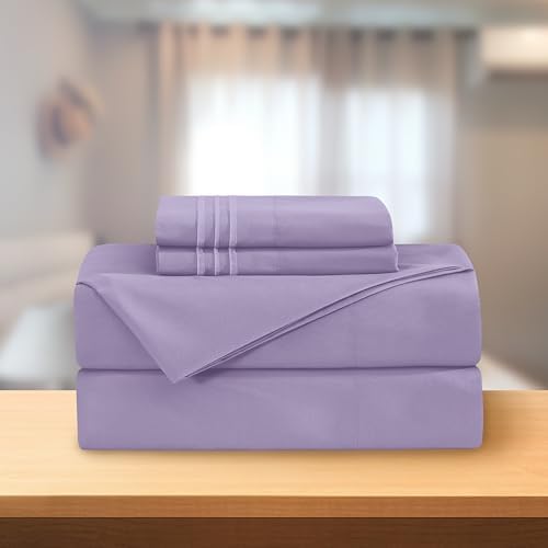 Elegant Comfort Luxury 4-Piece Bed Sheet Set - Luxury Bedding 1500 Premium Hotel Quality Microfiber, Wrinkle Resistant Cool & Breathable, Easy Elastic Fitted, California King, Violet