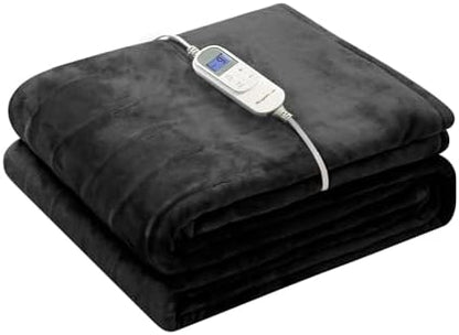 Wapaneus Foot Pocket Heated Blanket Electric Throw with 10 Heating Levels and 4 Timer Settings 4 Hours Auto Shut Off, Flannel Fast-Heating Heated Throw 50" x 60", Machine Washable, Black
