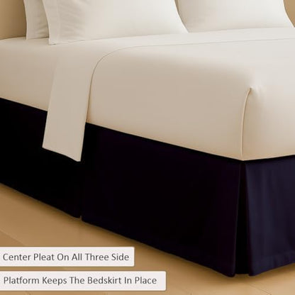 eBeddy Linens Split Corner Bed Skirt Twin 16 Inch Drop – 100% Microfiber, – Platform Style, Navy Blue Solid, 3-Sided Pleated, Tailored Fit, Hidden Storage, Hotel Luxury, Washable